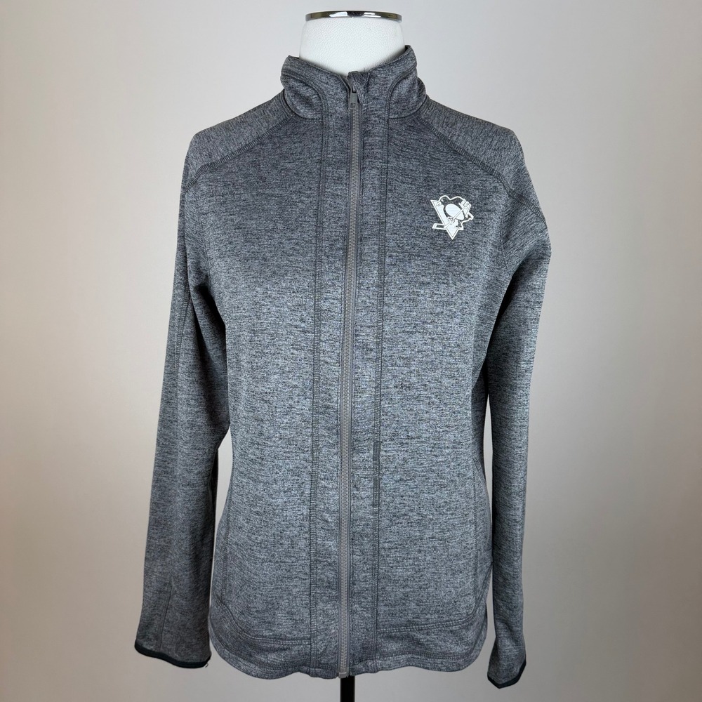 Reebok Pittsburgh Penguins Gray Full Zip Fleece Jacket NHL Hockey Womens Large